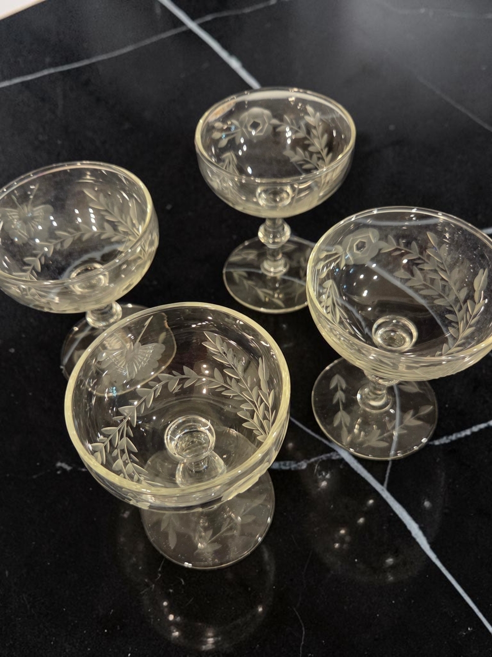 Vintage Clear Etched Glass Dessert Coupes - Set of 4